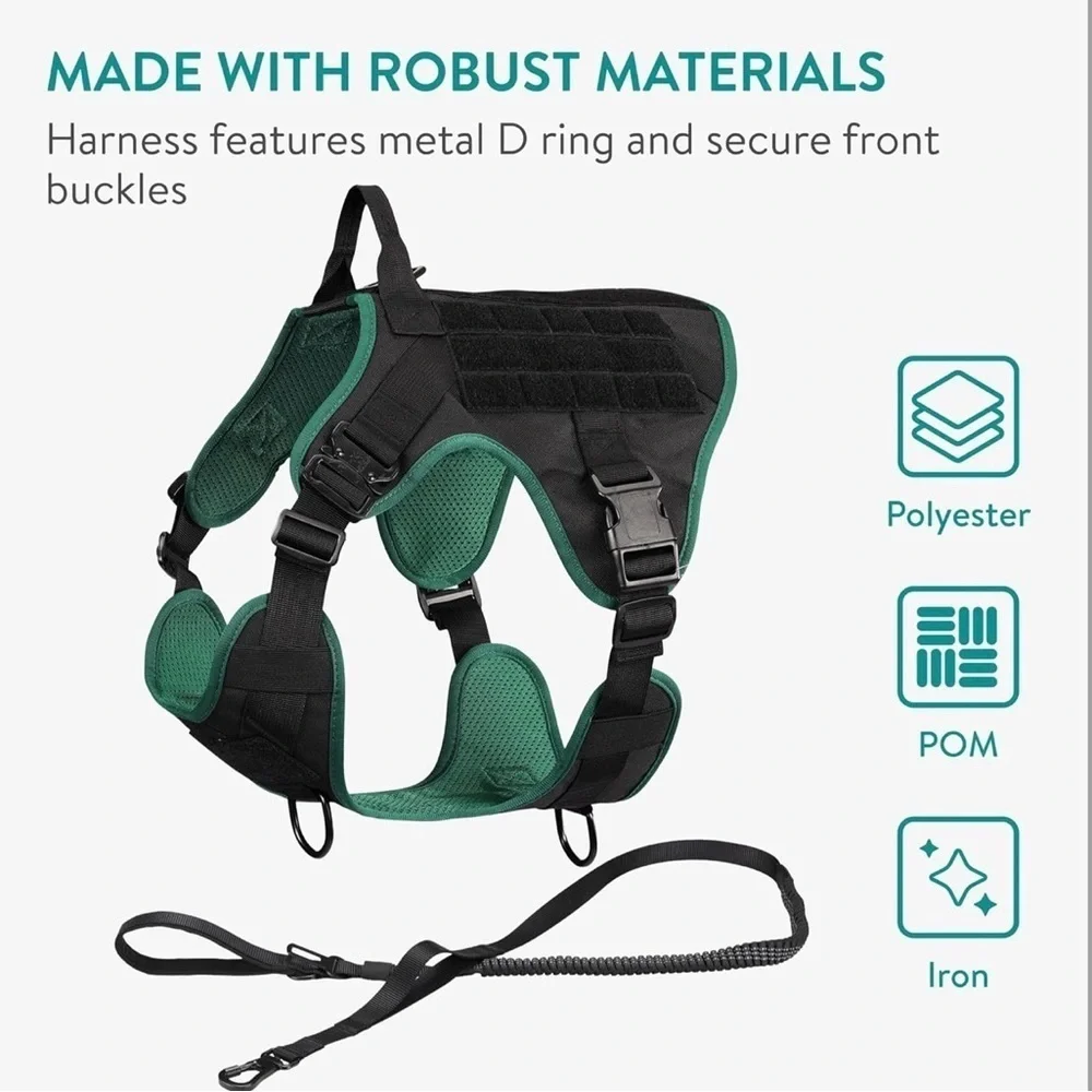 Tactical Dog Harness and Vest Set - Strong & Adjustable Fit with Metal D Ring
